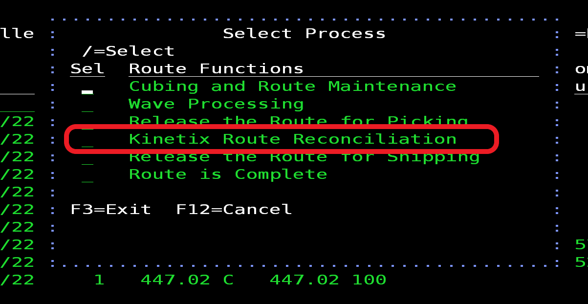 Route Reconciliation Selection Screen